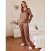 image:imageEkouaer Silk Pajamas For Women 2 Piece Set Satin Pjs Long Sleeve Button Up Sleepwear Comfy Lounge setsBrown