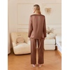 image:imageEkouaer Silk Pajamas For Women 2 Piece Set Satin Pjs Long Sleeve Button Up Sleepwear Comfy Lounge setsBrown