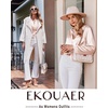 image:imageEkouaer Silk Pajamas For Women 2 Piece Set Satin Pjs Long Sleeve Button Up Sleepwear Comfy Lounge setsChampagne