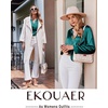 image:imageEkouaer Silk Pajamas For Women 2 Piece Set Satin Pjs Long Sleeve Button Up Sleepwear Comfy Lounge setsGreen