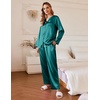image:imageEkouaer Silk Pajamas For Women 2 Piece Set Satin Pjs Long Sleeve Button Up Sleepwear Comfy Lounge setsGreen