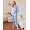 image:imageEkouaer Silk Pajamas For Women 2 Piece Set Satin Pjs Long Sleeve Button Up Sleepwear Comfy Lounge setsLight Blue