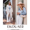 image:imageEkouaer Silk Pajamas For Women 2 Piece Set Satin Pjs Long Sleeve Button Up Sleepwear Comfy Lounge setsLight Blue