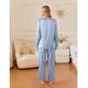 image:imageEkouaer Silk Pajamas For Women 2 Piece Set Satin Pjs Long Sleeve Button Up Sleepwear Comfy Lounge setsLight Blue