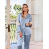 image:imageEkouaer Silk Pajamas For Women 2 Piece Set Satin Pjs Long Sleeve Button Up Sleepwear Comfy Lounge setsLight Blue