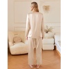 image:imageEkouaer Silk Pajamas For Women 2 Piece Set Satin Pjs Long Sleeve Button Up Sleepwear Comfy Lounge setsLight Khaki