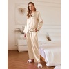 image:imageEkouaer Silk Pajamas For Women 2 Piece Set Satin Pjs Long Sleeve Button Up Sleepwear Comfy Lounge setsLight Khaki