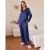 image:imageEkouaer Silk Pajamas For Women 2 Piece Set Satin Pjs Long Sleeve Button Up Sleepwear Comfy Lounge setsNavy Blue
