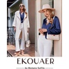 image:imageEkouaer Silk Pajamas For Women 2 Piece Set Satin Pjs Long Sleeve Button Up Sleepwear Comfy Lounge setsNavy Blue
