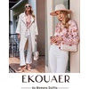 image:imageEkouaer Silk Pajamas For Women 2 Piece Set Satin Pjs Long Sleeve Button Up Sleepwear Comfy Lounge setsPink Animal Art