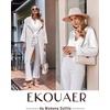 image:imageEkouaer Silk Pajamas For Women 2 Piece Set Satin Pjs Long Sleeve Button Up Sleepwear Comfy Lounge setsWhite