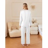 image:imageEkouaer Silk Pajamas For Women 2 Piece Set Satin Pjs Long Sleeve Button Up Sleepwear Comfy Lounge setsWhite