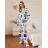 image:imageEkouaer Silk Pajamas For Women 2 Piece Set Satin Pjs Long Sleeve Button Up Sleepwear Comfy Lounge setsWhite Abstract Doodle