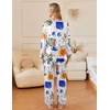 image:imageEkouaer Silk Pajamas For Women 2 Piece Set Satin Pjs Long Sleeve Button Up Sleepwear Comfy Lounge setsWhite Abstract Doodle
