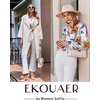 image:imageEkouaer Silk Pajamas For Women 2 Piece Set Satin Pjs Long Sleeve Button Up Sleepwear Comfy Lounge setsWhite Abstract Doodle