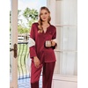 image:imageEkouaer Silk Pajamas For Women 2 Piece Set Satin Pjs Long Sleeve Button Up Sleepwear Comfy Lounge setsWine Red