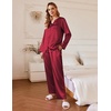 image:imageEkouaer Silk Pajamas For Women 2 Piece Set Satin Pjs Long Sleeve Button Up Sleepwear Comfy Lounge setsWine Red