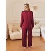 image:imageEkouaer Silk Pajamas For Women 2 Piece Set Satin Pjs Long Sleeve Button Up Sleepwear Comfy Lounge setsWine Red