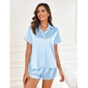image:imageEkouaer Silk Pajamas for Women Short Sleeve Satin Pajama Set 2 Piece Button Down Loungewear SXXLBaby Blue