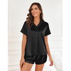 image:imageEkouaer Silk Pajamas for Women Short Sleeve Satin Pajama Set 2 Piece Button Down Loungewear SXXLBlack