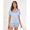 image:imageEkouaer Silk Pajamas for Women Short Sleeve Satin Pajama Set 2 Piece Button Down Loungewear SXXLBlue Stripe
