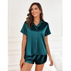 image:imageEkouaer Silk Pajamas for Women Short Sleeve Satin Pajama Set 2 Piece Button Down Loungewear SXXLDark Green