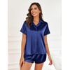 image:imageEkouaer Silk Pajamas for Women Short Sleeve Satin Pajama Set 2 Piece Button Down Loungewear SXXLNavy Blue