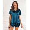 image:imageEkouaer Silk Pajamas for Women Short Sleeve Satin Pajama Set 2 Piece Button Down Loungewear SXXLPeacock Blue