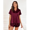 image:imageEkouaer Silk Pajamas for Women Short Sleeve Satin Pajama Set 2 Piece Button Down Loungewear SXXLWine Red