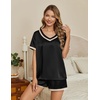 image:imageEkouaer Silk Pajamas for Women Short Sleeve Satin Sleepwear Soft 2 Piece Pjs Shorts Set LoungewearSXXBlack