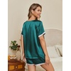 image:imageEkouaer Silk Pajamas for Women Short Sleeve Satin Sleepwear Soft 2 Piece Pjs Shorts Set LoungewearSXXBlue Green