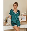 image:imageEkouaer Silk Pajamas for Women Short Sleeve Satin Sleepwear Soft 2 Piece Pjs Shorts Set LoungewearSXXBlue Green