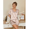 image:imageEkouaer Silk Pajamas for Women Short Sleeve Satin Sleepwear Soft 2 Piece Pjs Shorts Set LoungewearSXXChampagne