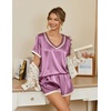 image:imageEkouaer Silk Pajamas for Women Short Sleeve Satin Sleepwear Soft 2 Piece Pjs Shorts Set LoungewearSXXDark Pink