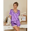 image:imageEkouaer Silk Pajamas for Women Short Sleeve Satin Sleepwear Soft 2 Piece Pjs Shorts Set LoungewearSXXLavender