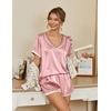 image:imageEkouaer Silk Pajamas for Women Short Sleeve Satin Sleepwear Soft 2 Piece Pjs Shorts Set LoungewearSXXLight Pink