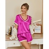 image:imageEkouaer Silk Pajamas for Women Short Sleeve Satin Sleepwear Soft 2 Piece Pjs Shorts Set LoungewearSXXRose Red