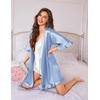 image:imageEkouaer Silk Robes for Women Short Lightweight Bathrobe Ruffled Satin Kimono Robes Sexy Bride Bridesmaid SleepwearBlue