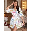 image:imageEkouaer Silk Robes for Women Short Lightweight Bathrobe Ruffled Satin Kimono Robes Sexy Bride Bridesmaid SleepwearBow Colorful