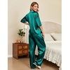 image:imageEkouaer Silk Satin Pajamas Set Women Short Sleeve Pj Sets Button Down Sleepwear 2 Piece Soft Loungewear SXXLBlue Green