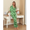 image:imageEkouaer Silk Satin Pajamas Set Women Short Sleeve Pj Sets Button Down Sleepwear 2 Piece Soft Loungewear SXXLGreen Leaves