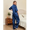 image:imageEkouaer Silk Satin Pajamas Set Women Short Sleeve Pj Sets Button Down Sleepwear 2 Piece Soft Loungewear SXXLNavy Blue