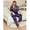 image:imageEkouaer Silk Satin Pajamas Set Women Short Sleeve Pj Sets Button Down Sleepwear 2 Piece Soft Loungewear SXXLNavy Martini