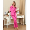 image:imageEkouaer Silk Satin Pajamas Set Women Short Sleeve Pj Sets Button Down Sleepwear 2 Piece Soft Loungewear SXXLRose Red