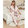 image:imageEkouaer Silk Satin Pajamas Set Women Short Sleeve Pj Sets Button Down Sleepwear 2 Piece Soft Loungewear SXXLStriped Wine Bottle