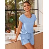 image:imageEkouaer Women 2 Piece Pajamas Set Short Sleeve Comfy Lounge Set Round Neck Tops and Shorts Pjs with PocketsBlue
