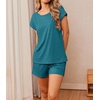 image:imageEkouaer Women 2 Piece Pajamas Set Short Sleeve Comfy Lounge Set Round Neck Tops and Shorts Pjs with PocketsDark Green