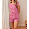 image:imageEkouaer Women 2 Piece Pajamas Set Short Sleeve Comfy Lounge Set Round Neck Tops and Shorts Pjs with PocketsGray Purple