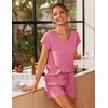 image:imageEkouaer Women 2 Piece Pajamas Set Short Sleeve Comfy Lounge Set Round Neck Tops and Shorts Pjs with PocketsGray Purple