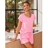 image:imageEkouaer Women 2 Piece Pajamas Set Short Sleeve Comfy Lounge Set Round Neck Tops and Shorts Pjs with PocketsPink